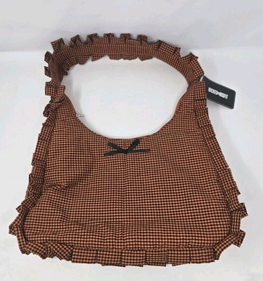 Wicked Misfit Bewitching Gingham Ruffled Bow Shoulder Bag Orange Black NWT