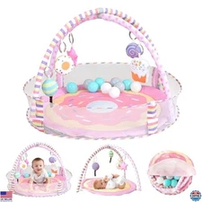 4-in-1 Pink Donut Baby Play Mat & Activity Gym for Tummy Time & Motor Skills