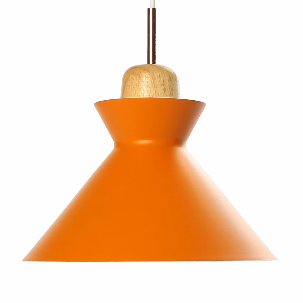 Wooden Pendant Light Fixtures Orange Lampshade Ceiling Chandelier