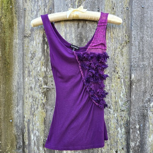 Y2K Le Chateau tank Top Size XXS Fairy Whimsigoth Purple Lace Asymmetric Hem