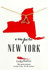 New York - Lucky Feather State Necklace 14k Gold Plated State Love