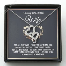 To My Beautiful Wife Necklace Double Hearts Anniversary Gifts I Love You Always