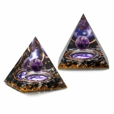 2*Orgonite Pyramid Amethyst Peridot Healing Crystal Energy Orgone EMF protection
