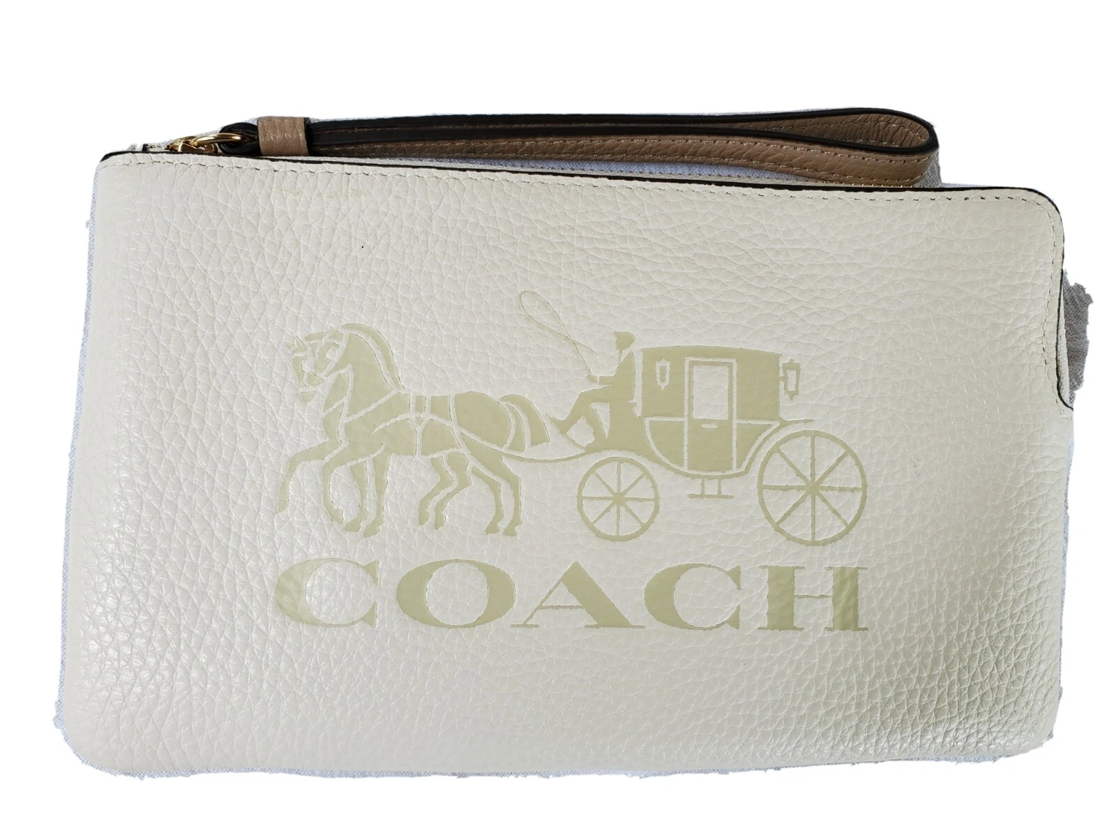 COACH HORSE & CARRIAGE BRACCIALE GRANDE CON CERNIERA AD ANGOLO: NUOVO CON ETICHETTE C44464 Crema vaniglia gesso