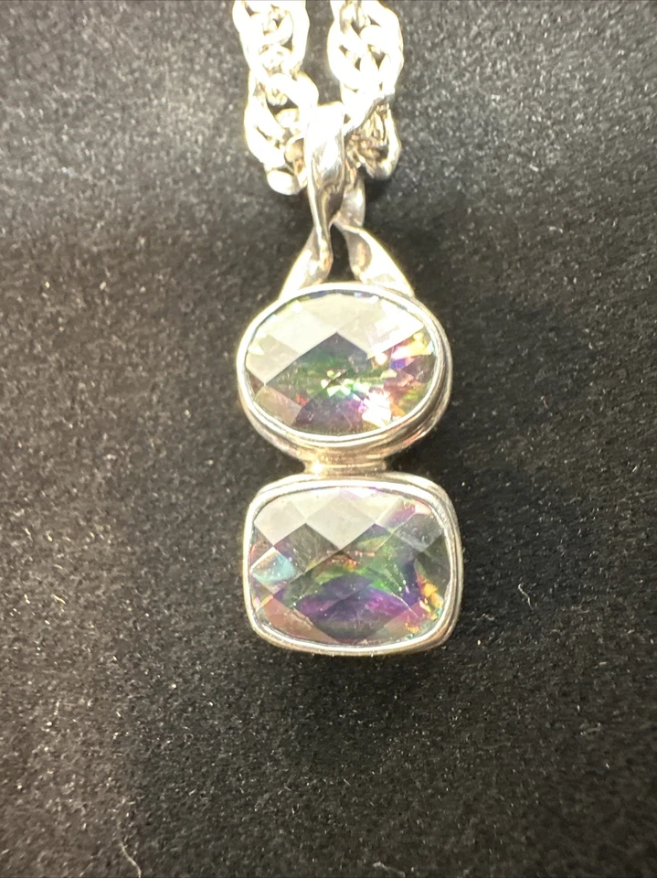 Colgante de topacio místico arco iris natural en plata de ley 925 pesada hecho en Italia Foto 2 de 4