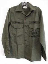 Vintage US Navy SEABEES Olive Green Utility LONG SLEEVE shirt 14.5 x 33 READ 