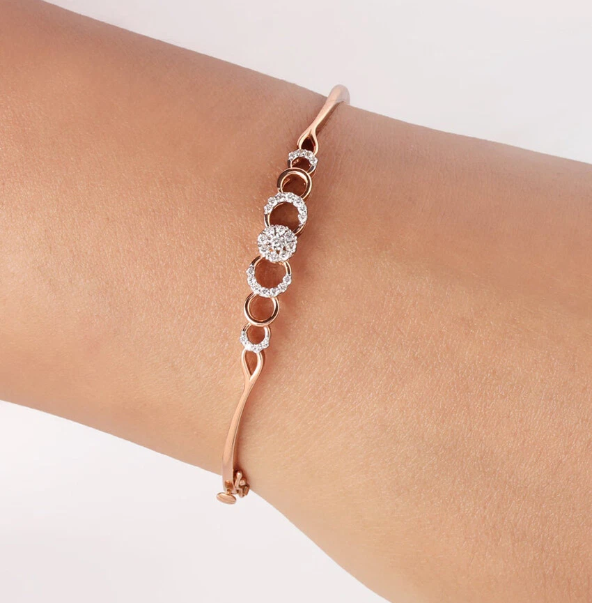 1.08ct Natural Round Diamond 14K Solid Rose Gold Wedding Anniversary Bracelet - Image 3 of 4