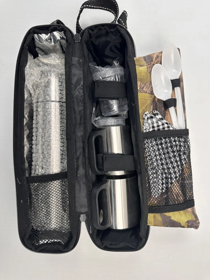 Paquete de viaje de camuflaje para senderismo bolsa de campamento - nuevo sin etiquetas - termo y 2 tazas - lonchera Foto 3 de 4
