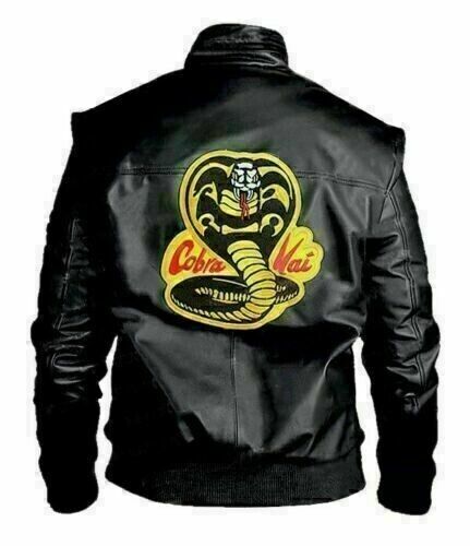 Men The Cobra Kai Johnny Lawrence Karate Kid BLACK Bomber Men The Cobra Kai Johnny Lawrence Karate Kid BLACK Bomber