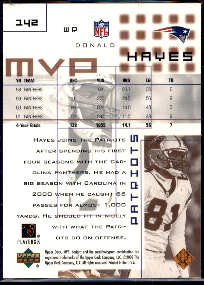 Donald Hayes #142 2002 Upper Deck MVP - Image 2 of 2