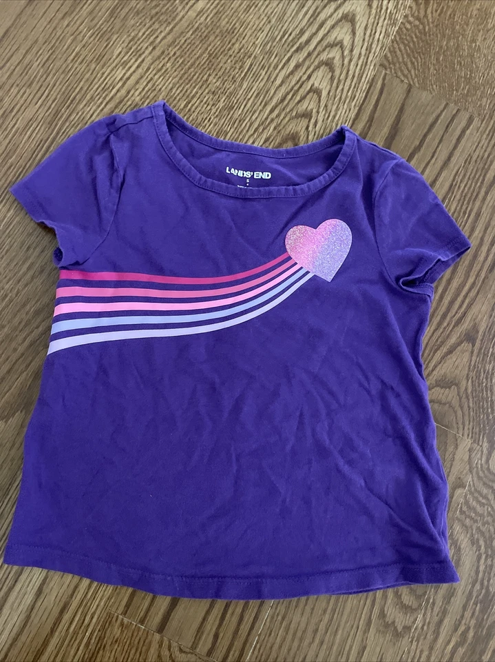 Lot of Lands End Purple Knit Dress Heart T Shirt Gray Tee Polo Top Sz 4T - Image 4 of 4