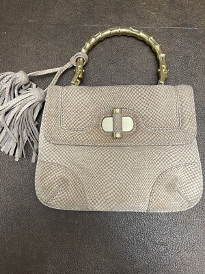 Talbots Leather Suede Brown Handbag Bamboo Metal Handle