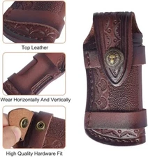 Hand Made Carved Cow Leather Sheath for 4.7" Folding Knife Cover Pouch Belt Clip