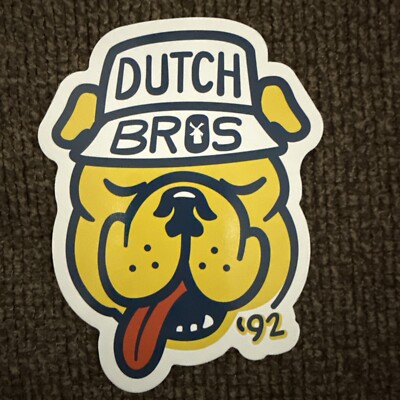 DUTCH Bros STICKER Florida GRAND Opening EXCLUSIVE Yellow BULLDOG Dog HAT HTF