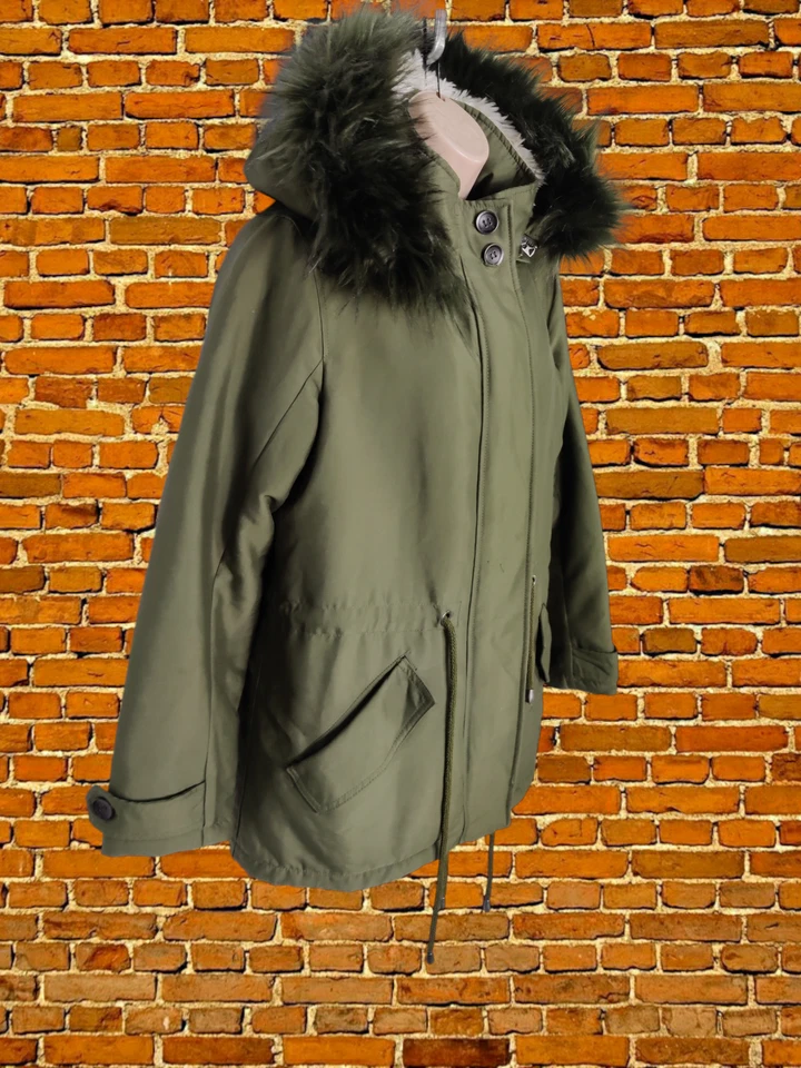 ABRIGO CHAQUETA PARKA PARA MUJER BENETTON TALLA REINO UNIDO 12 CAQUI DESMONTABLE REVESTIMIENTO DE PIEL SINTÉTICA CON CREMALLERA Foto 2 de 4