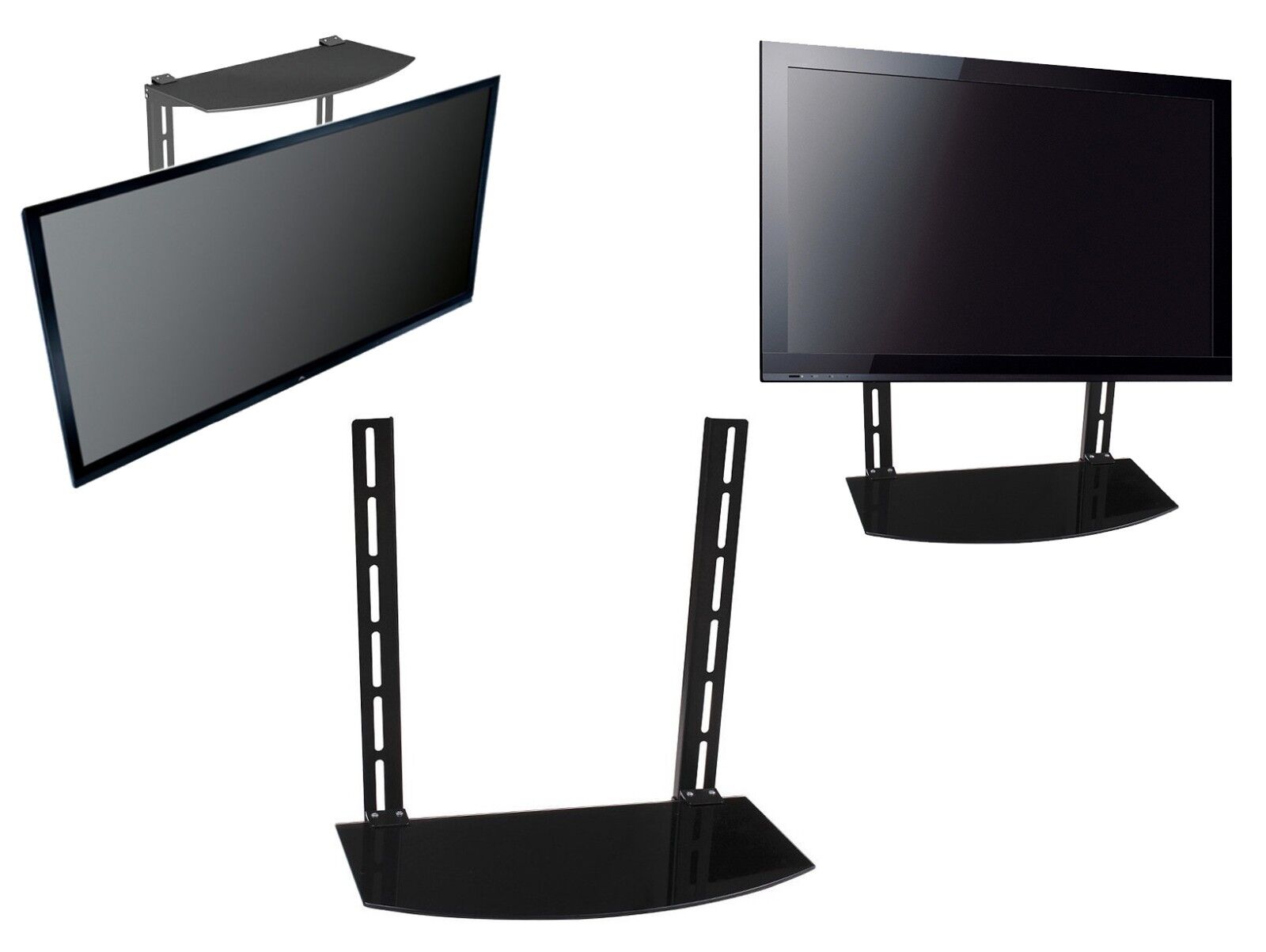 Glass Shelf Above Below Under TV Wall Mount Bracket Cable Box DVR DVD Bluray