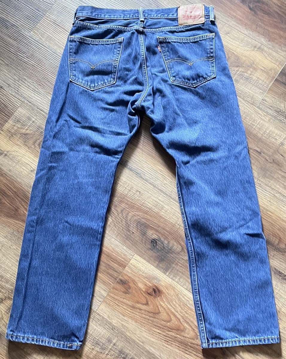 Levis 505 Jeans Mens 34x30 Straight Leg Pockets Blue Dark Wash