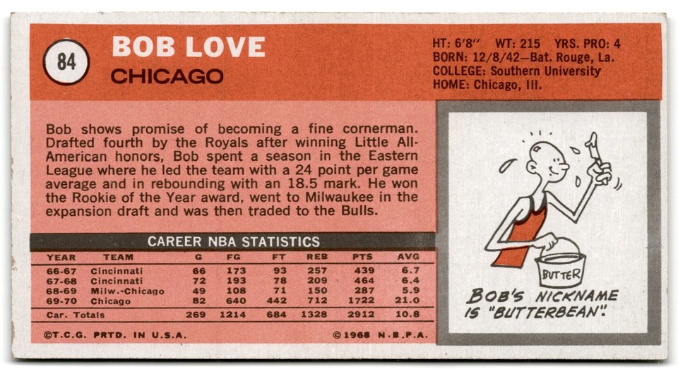 1970-71 Topps Bob Love Chicago Bulls #84 | eBay
