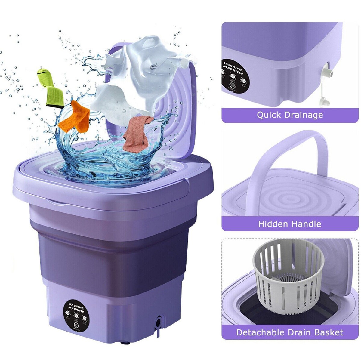 8L Portable Washing Machine Mini Washer Foldable Washer Spin