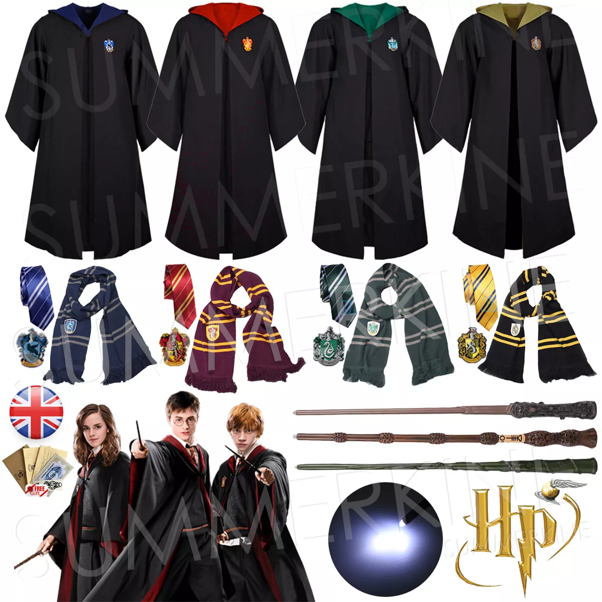 UK Harry Potter Gryffindor Ravenclaw Slytherin Robe Cloak Tie