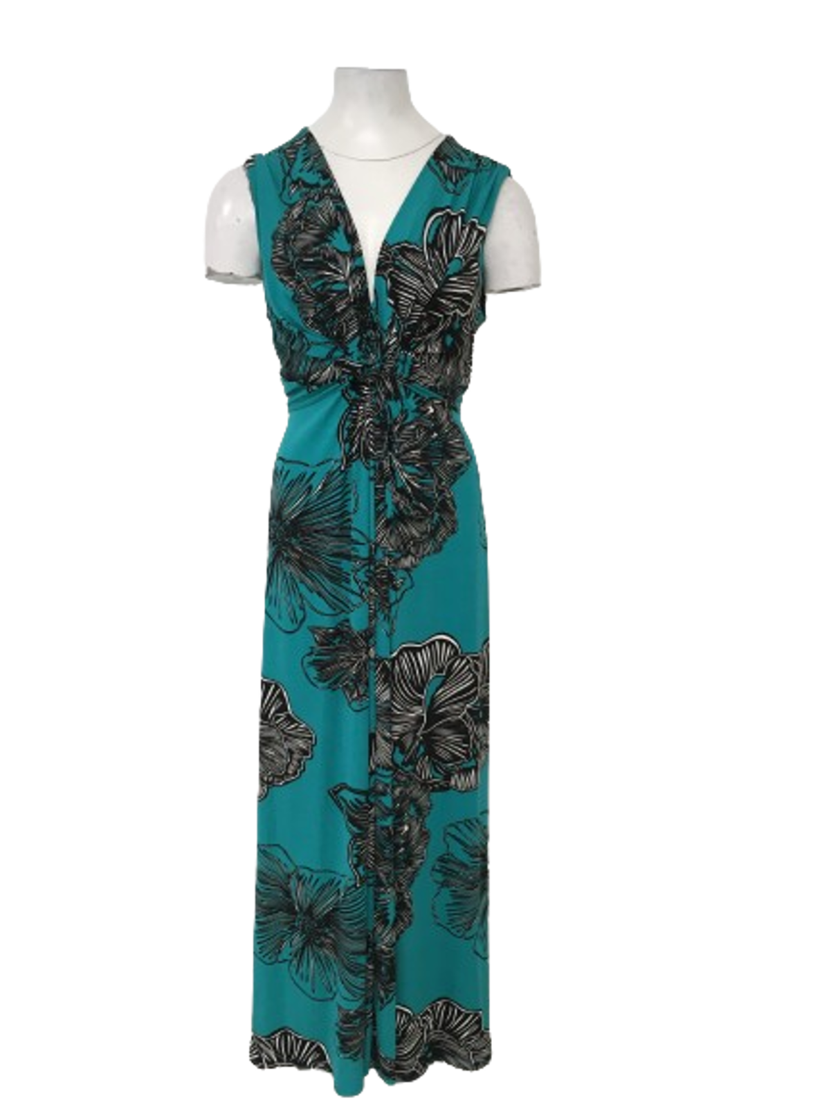 M&S Ladies UK 18 Summer Dress Green/Black Floral Tie Waisted PreLoved