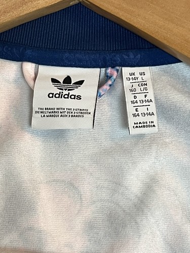 Adidas Fleece Track Jacket Zip Up Collared Blue Pink Swirl Girls Youth L 13/14y - Picture 2 of 8