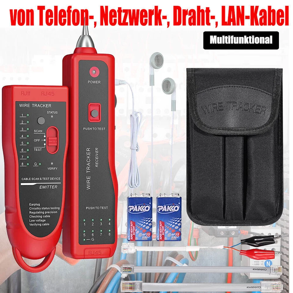 Kabelfinder Kabeltester Leitungssucher RJ11 RJ45 Ethernet LAN Durchgangsprüfung
