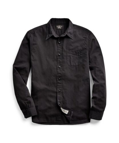 RRL RALPH LAUREN L negra manga larga prenda teñida sarga camisa de trabajo con botones  - Imagen 1 de 3