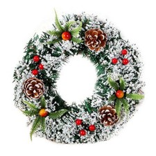 Handmade Snow Christmas Berry Pines Wreath for Front Door Garland Decor Outdoor