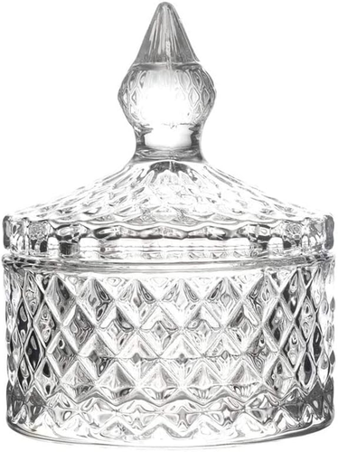 FTOF Glass Candy Storage Box Clear Sugar Dish with Lid Crystal Covered Candy Bow - Picture 8 of 12