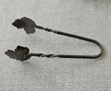 ANTIQUE R STERLING SUGAR TONGS LEAF MOTIF