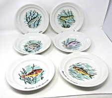 PILLIVUYT France Porcelain Sea Life Fish 8.5" Pasta Soup Bowl Set of 6