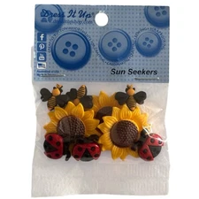 Dress It Up Sun Seekers Buttons & Embellishments - Sunflowers Ladybugs Bees 020