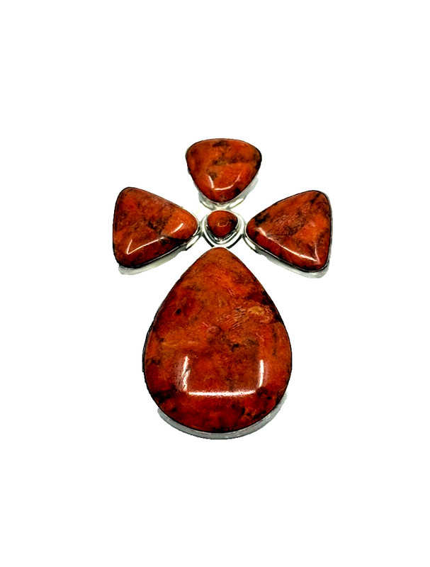 Designer Jay King Sterling Silver Orange Sponge Coral Cross Pendant Enhancer (V)