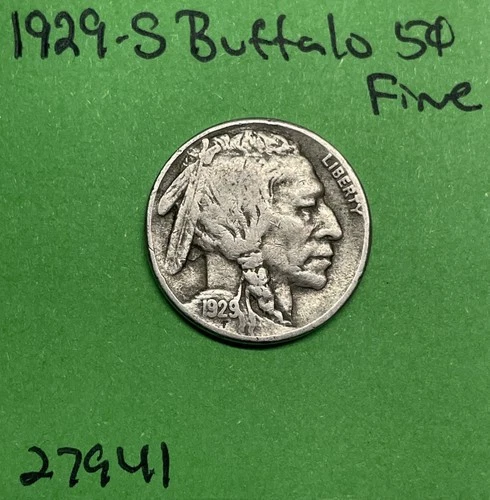 1929-S Buffalo 🦬 Indian Head Nickel 5c Fine