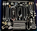 Huge Lot Vtg Rhinestone Brooches Necklaces Clip Ear Costume Jewelry All Wearable