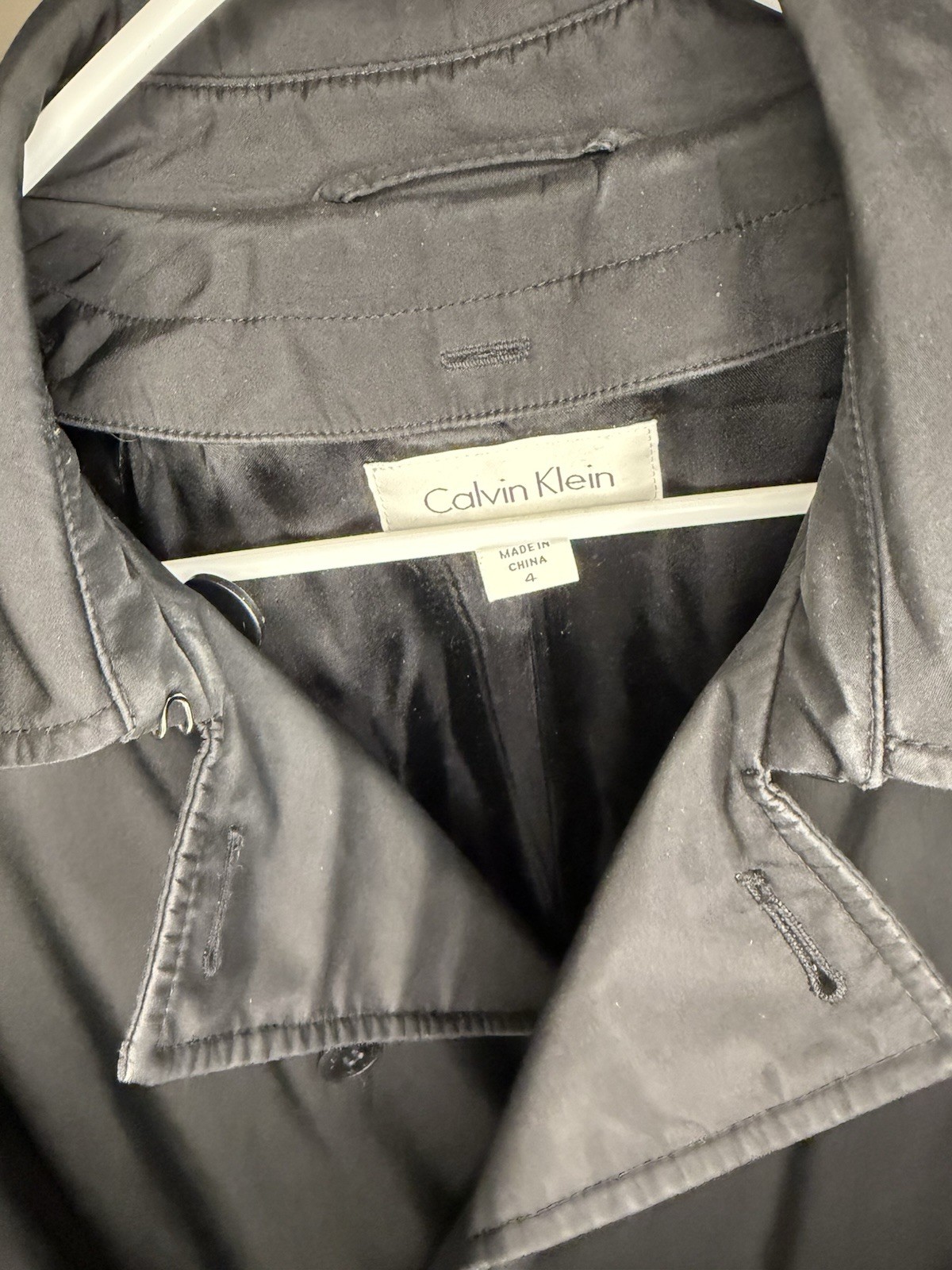Calvin Klein Black Long Solid Button Trench Coat … - image 3