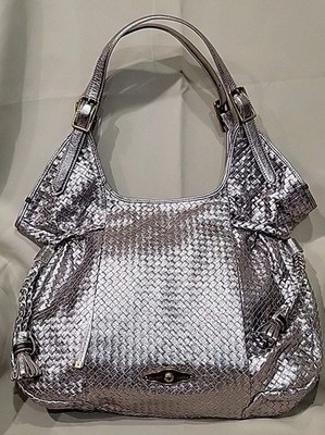 Elliott Lucca Metallic Gold Woven Genuine Leather Tote Shoulder Bag NWT 