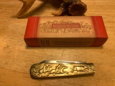 Rough Ryder Brass Cowboy Motif  3 1/2" Pocket Knife  RR1457