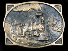 SE05127 NOS VINTAGE 1976 STEAM TRAIN ENGINE RAILROAD SOLID BRASS BELT BUCKLE