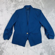 Roz Ali Blue One Button Ruched Sleeve Casual Blazer Size L Laced Upper Back