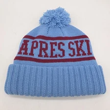 FP Movement Hat Cap Strap Back Sky Blue Red Après Ski Pom Unisex One Size Winter