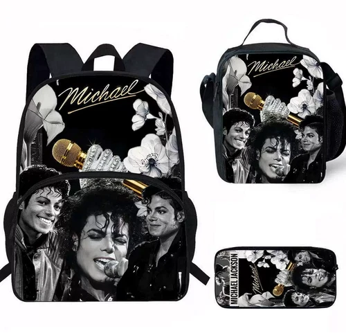 Michael Jackson Kids Backpack Set with Insulated Lunch Bag and Pencil Case