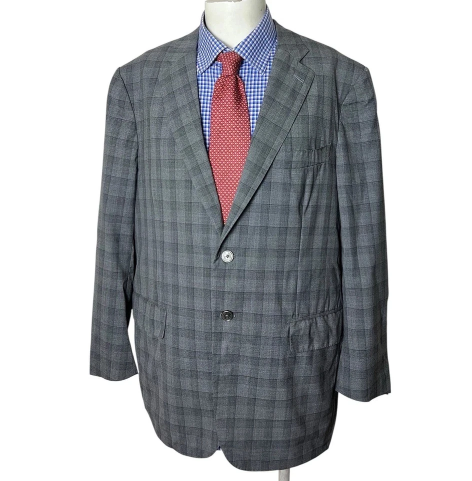 Chaqueta Abrigo Deportivo ISAIA Napoli 2 Botones Gris Lana a Cuadros Italia Hombre’s 44R Foto 2 de 4