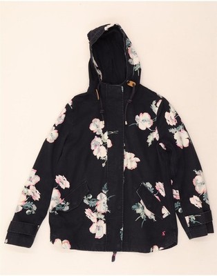 Joules Damen Regenjacke mit Kapuze UK 12 Medium Navy Blau Blumenmuster Baumwolle DV90