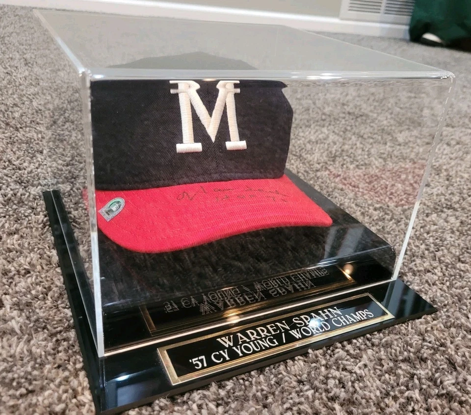 Warren Spahn Autographed Milwaukee Braves Hat COA MLB with Display Case RARE HOF - Image 4 of 4