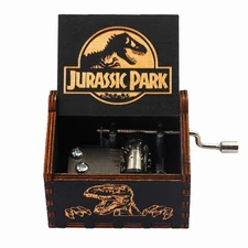 HOT Wooden Hand Crank Black Jurassic Park Music Box Children's Holiday Gifts