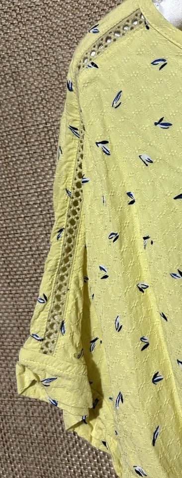 Blusa Camisa Campesina Buffalo Top L Linda Amarilla Corbata Frontal Rayón Popover Para Mujer Foto 3 de 4