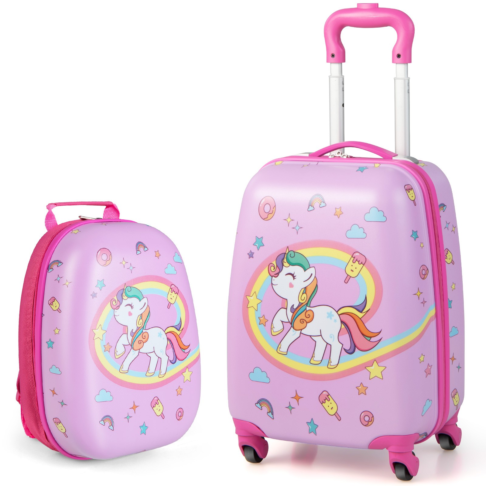 Set W/ Carry-on Suitcase & Multi-directional Wheels Pink