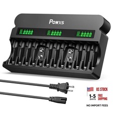 12-Bay Smart Battery Charger for AA AAA 9V Ni-MH/Ni-CD, 1800mA Fast Charging,